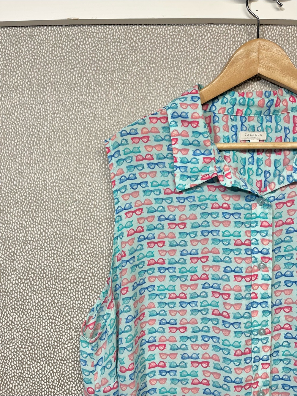 3X Talbots Woman Sleeveless Sunglasses Print Button Down Top